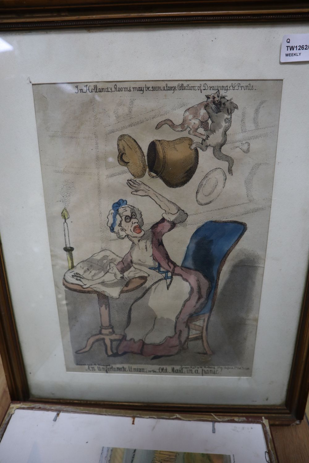 A collection of prints and engravings, including a caricature after George Moutard Woodward,